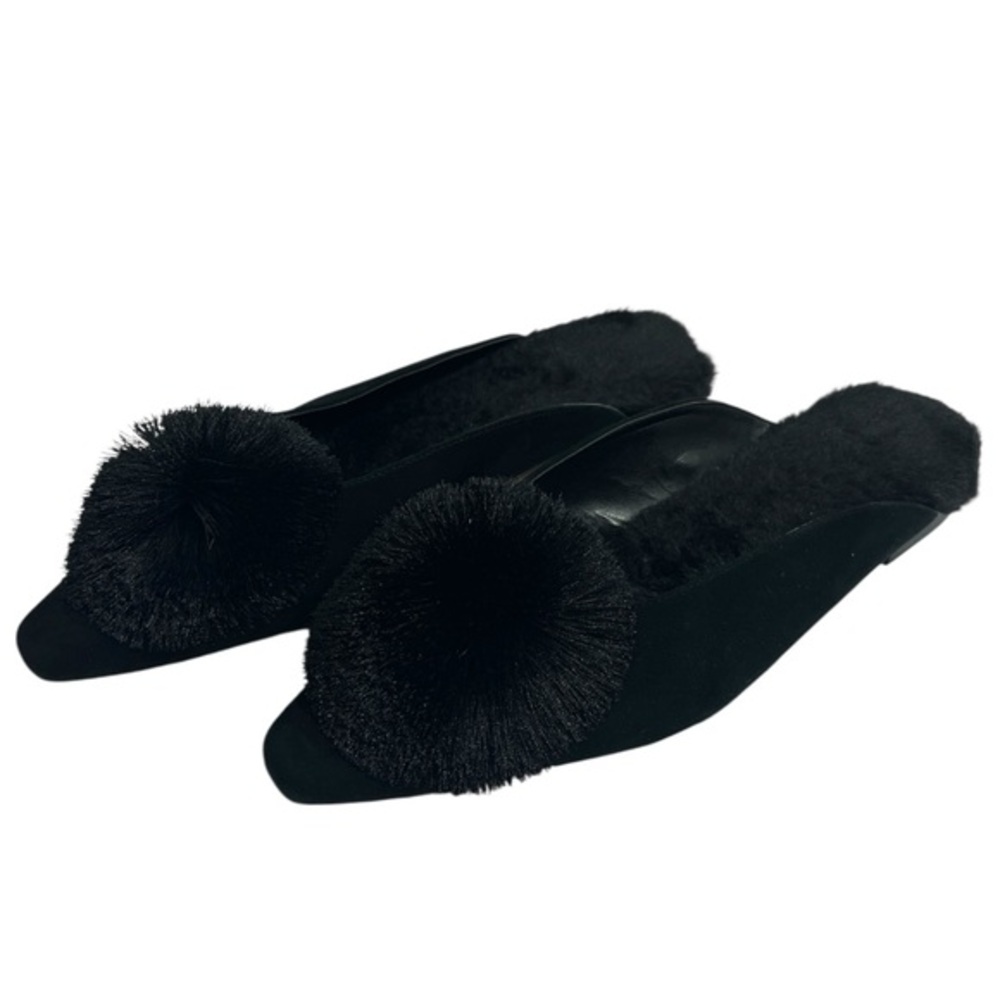 Chico’s Pixie Pom-Pom Velvet Slip-On Mules size 8 in Black
